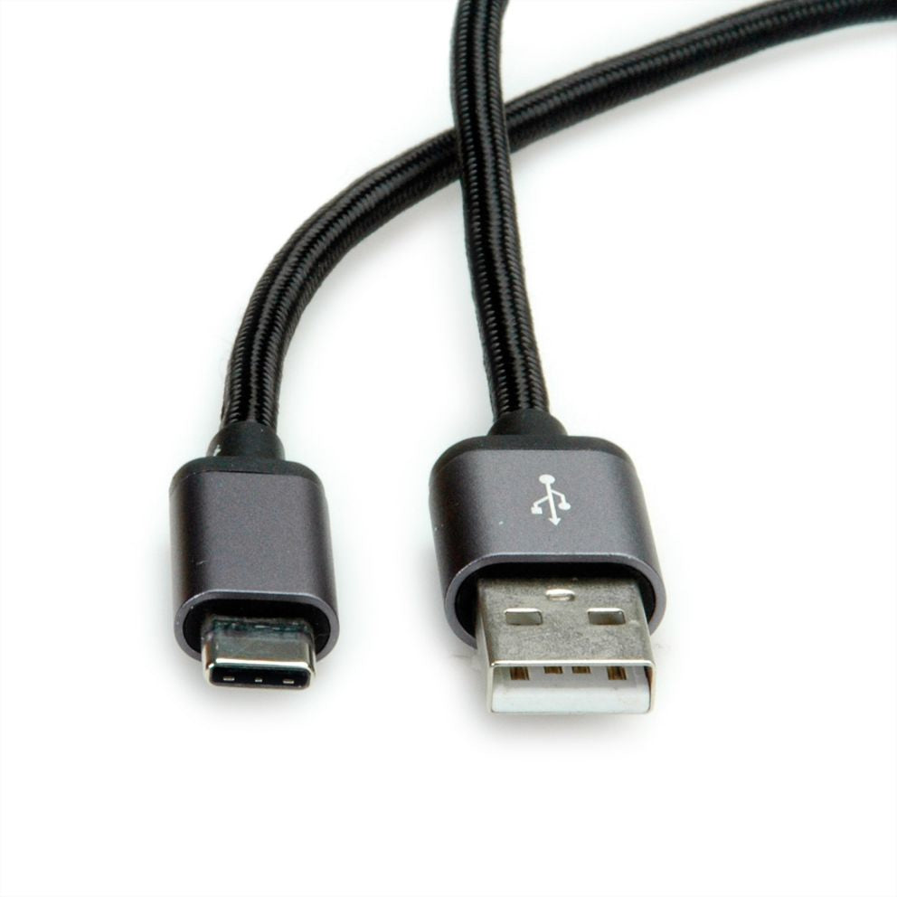 ROLINE USB-Kabel – USB-A auf USB-C – USB 2.0 (480 Mbit/s) – 1,8 m – PVC-Mantel – Schwarz