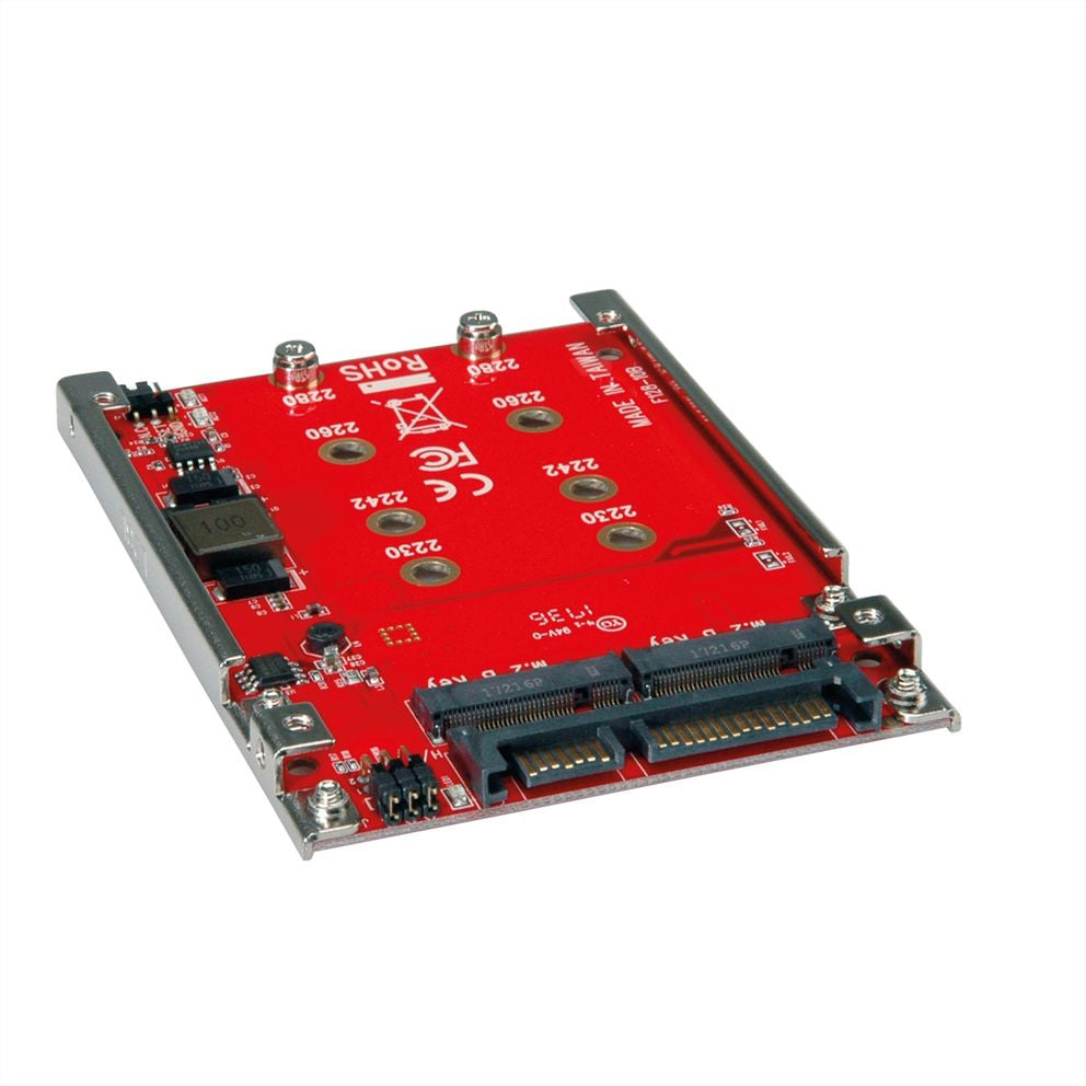 ROLINE M.2 zu SATA III Adapter – 2× M.2 (B-Key) 2230–2280, SATA 3.0 (6 Gbit/s), boot/RAID-fähig, rot