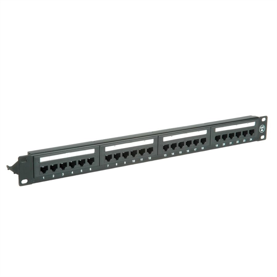 VALUE Cat.6A / Class EA Patchpanel – 24× RJ‑45, ungeschirmt, 19", 1U, schwarz