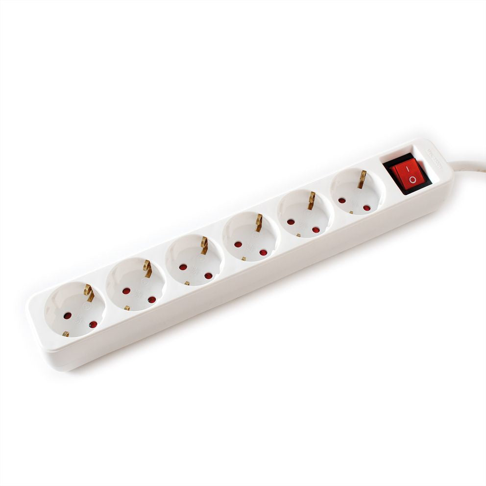 VALUE Steckdosenleiste – 6× AC, 6 m, mit Schalter, 3600 W, Weiss