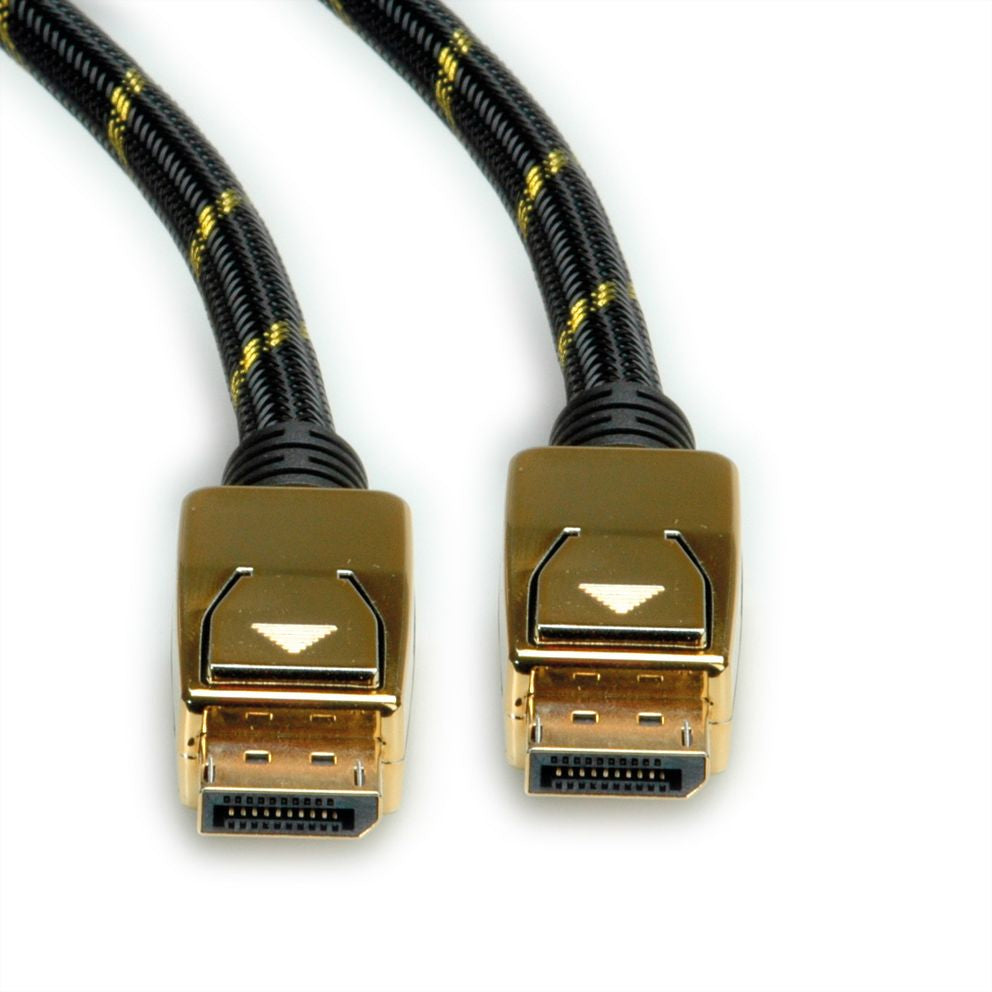 ROLINE DisplayPort Kabel DP 1.4 8K 60 Hz – 3 m – geflochten – Schwarz/Gold – für Geräte mit DisplayPort
