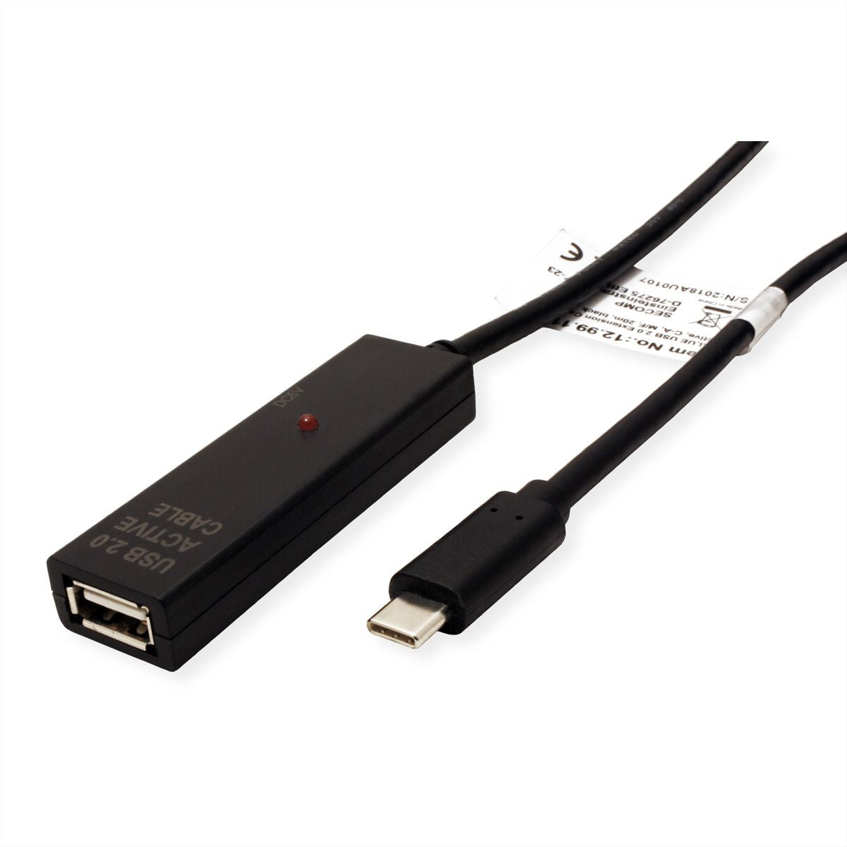 VALUE USB-C auf USB-A Verlängerungskabel (Stecker auf Buchse) – USB 2.0 (480 Mbit/s) – 15 m – Schwarz