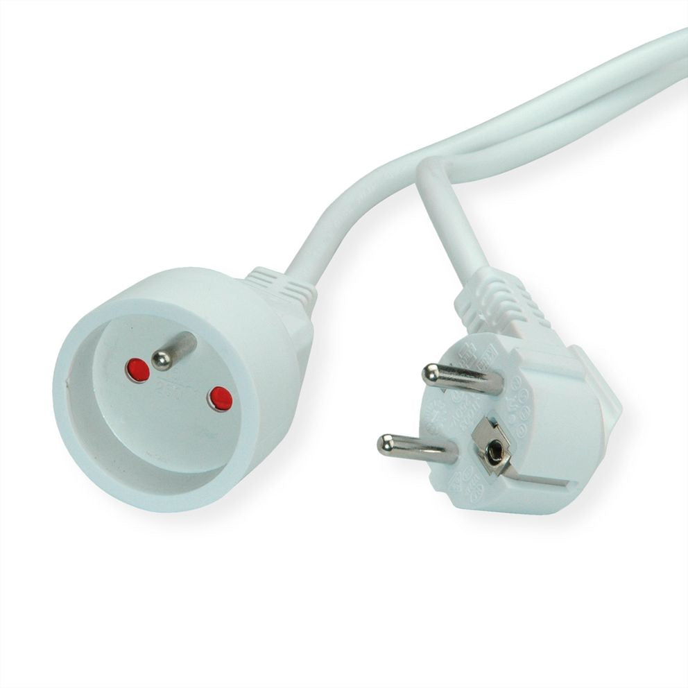 VALUE Verlängerungskabel – Schuko (CEE 7/7)–Schuko (CEE 7/7), 3 m, 3×1,5 mm², abgewinkelt, weiss