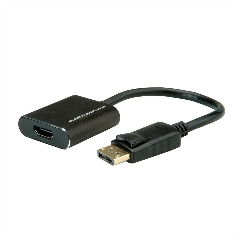 ROLINE DisplayPort zu HDMI Adapter – 4K (3840 × 2160) @ 60 Hz, DP 1.4, aktiv, 0,15 m, für DP zu HDMI