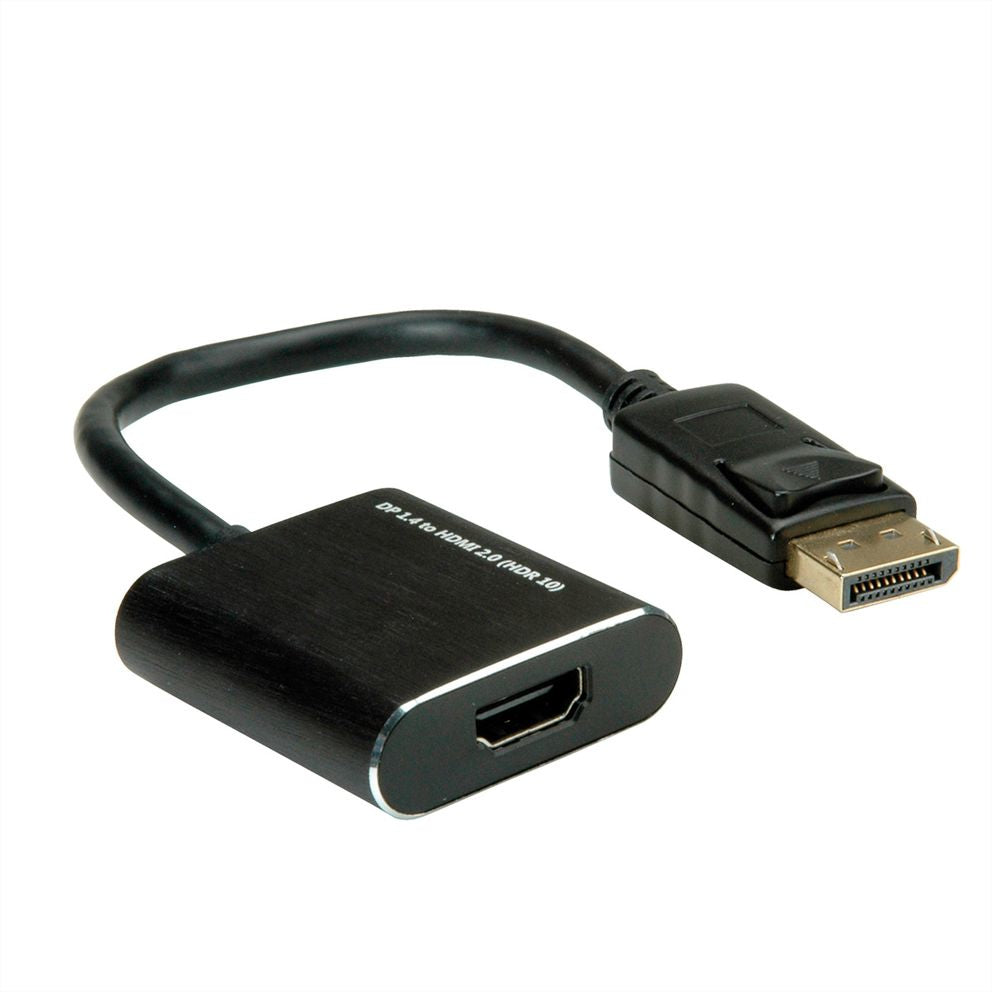 ROLINE DisplayPort zu HDMI Adapter – 4K (3840 × 2160) @ 60 Hz, DP 1.4, aktiv, 0,15 m, für DP zu HDMI