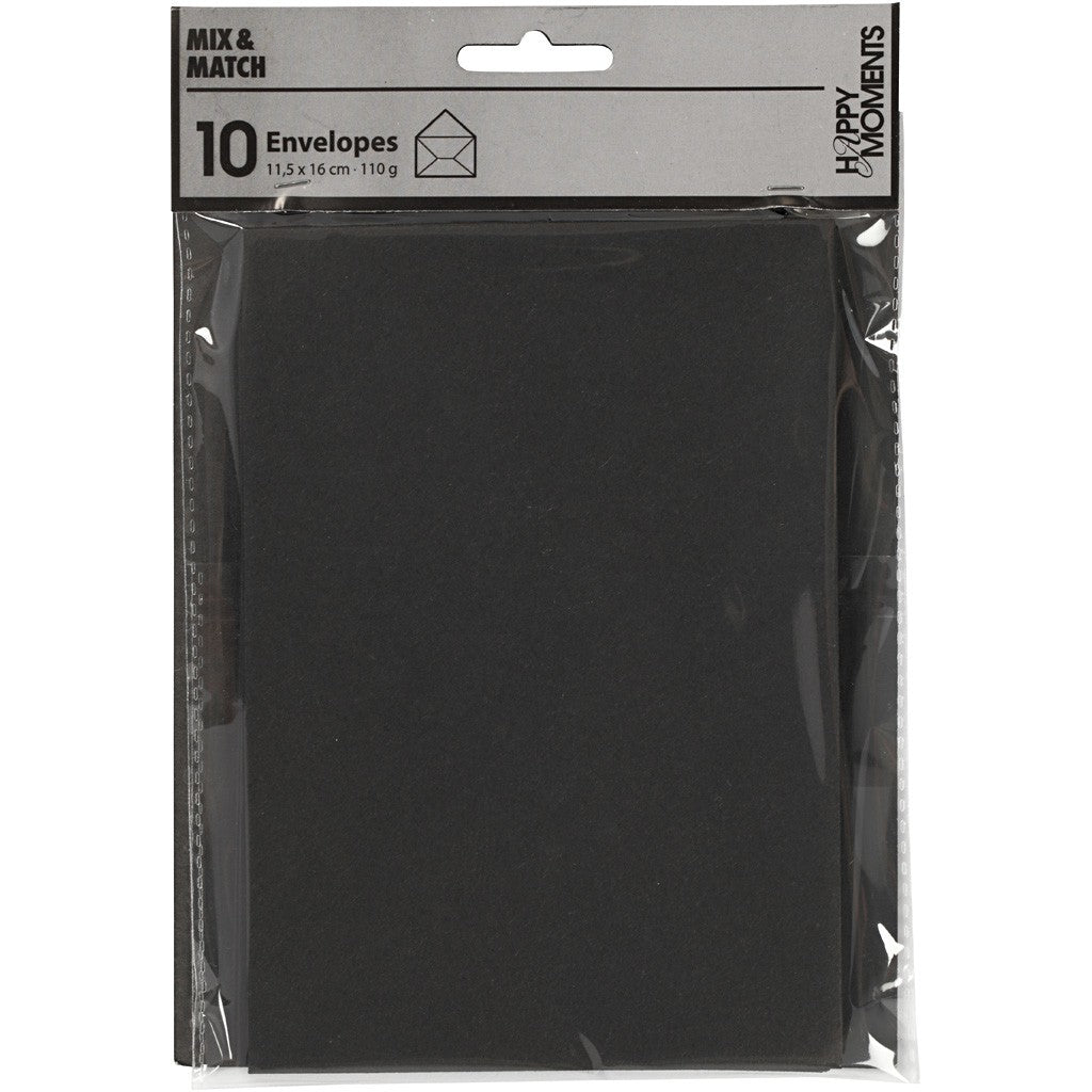 Creativ Company Couvert C6, ohne Fenster, schwarz, 110 g/m² – 10 Stk.