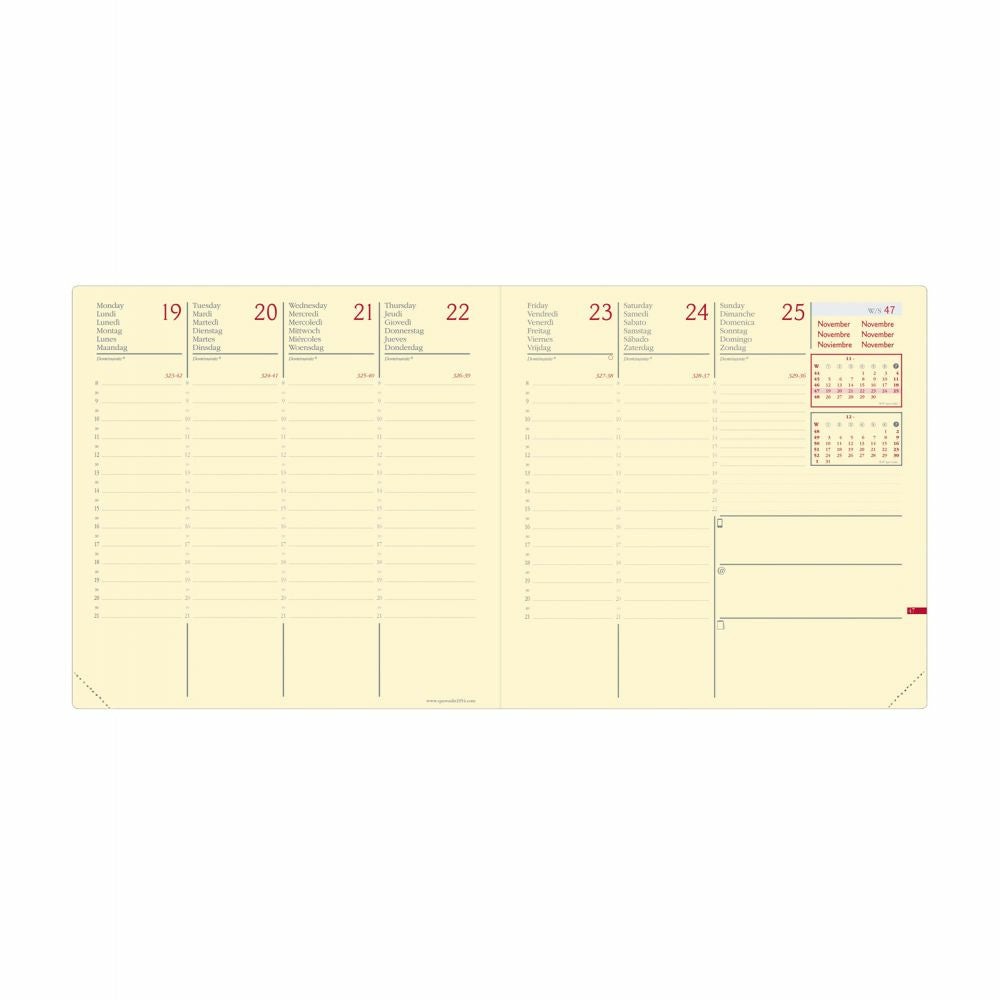 Quo Vadis Silk Exec. Prest. – Wochenagenda 2027, 1 Woche/2 Seiten, 16,4 × 16,7 cm, schwarz