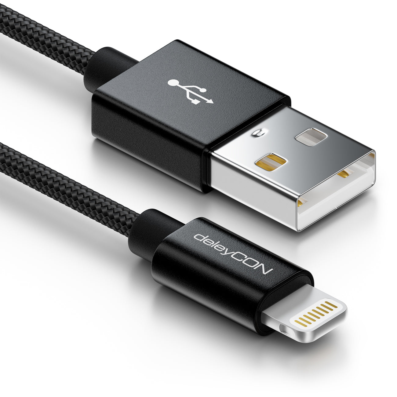 DeleyCON Daten- & Ladekabel – USB-A auf Lightning 0,15 m, MFi zertifiziert, geflochten – für iPhone/iPad