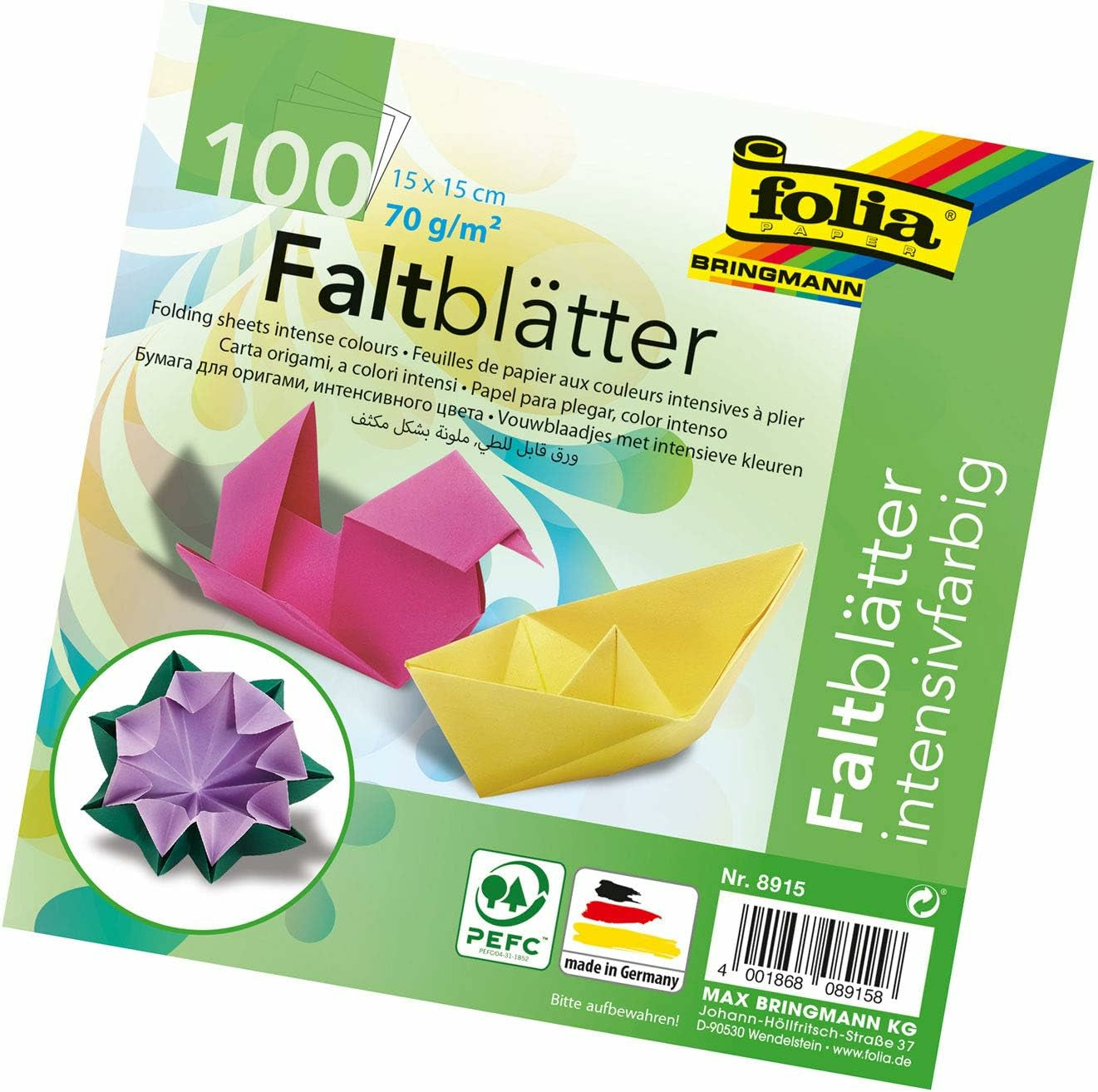 Folia Faltblätter, Basic Mix – 150 × 150 mm – 70 g/m² – sortiert – 100 Blatt