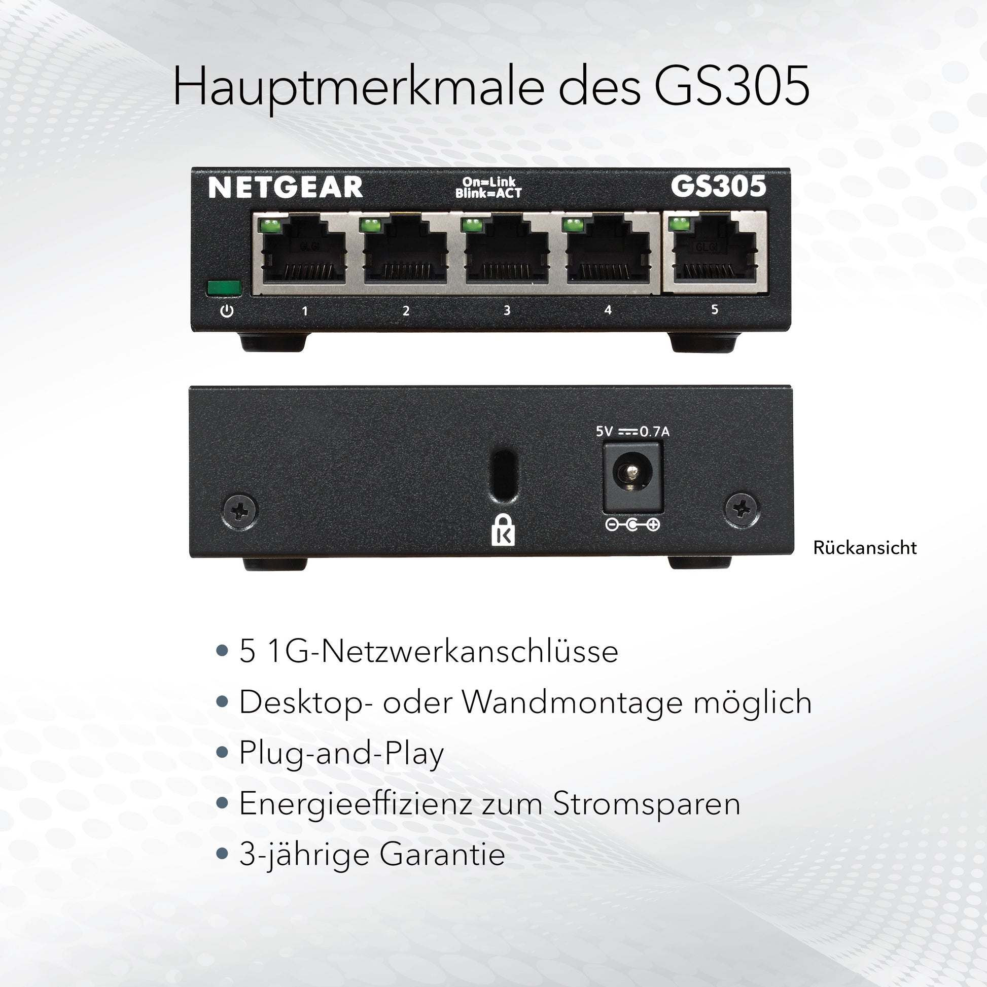 NETGEAR GS305 – Switch – 5×GbE, L2
