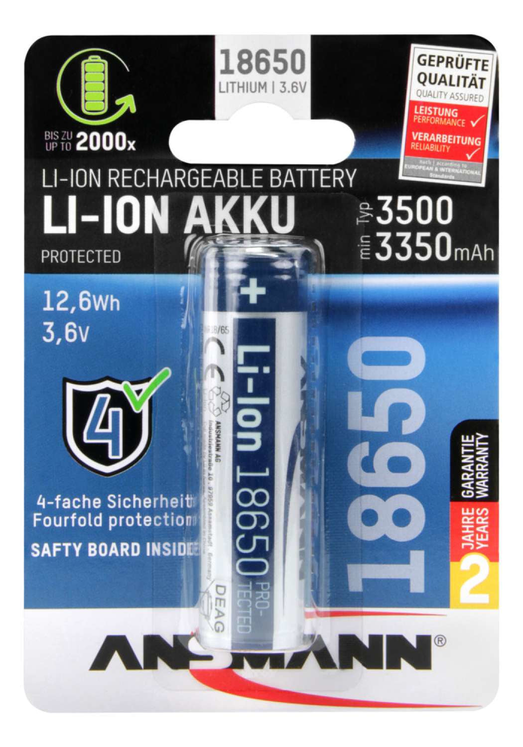 Ansmann 18650 Akku, Li-Ion, 3500 mAh, 3,6 V – 1 Stk.