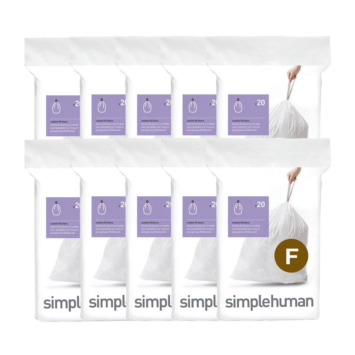 simplehuman Kehrichtsack CW0586 für 25–30 l – 30 l, mit Zugband, PE, weiss, 508 × 553 mm, 200 Stk