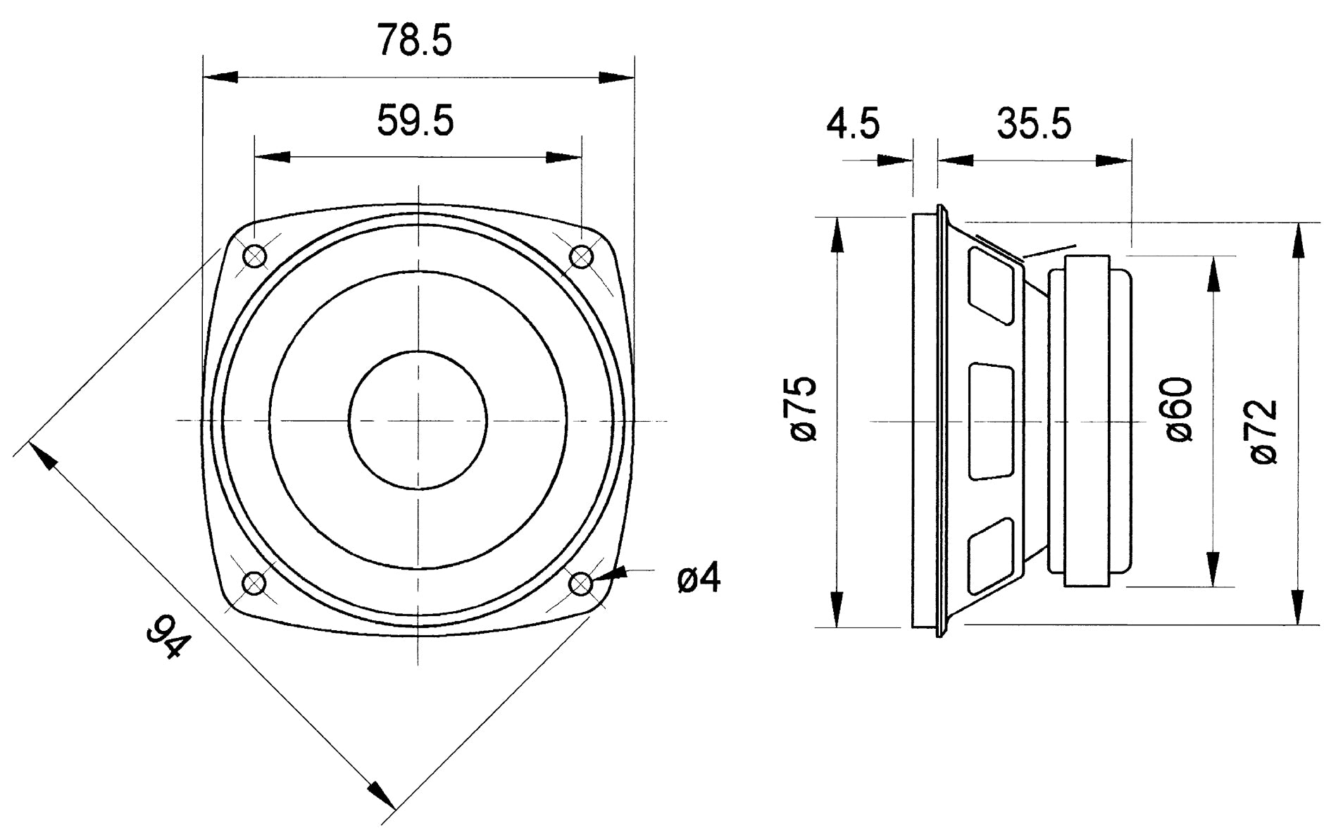 Visaton FRS 8 – Einbaulautsprecher – 1-Wege, 3,3", 4 Ω, 30 W, Schwarz
