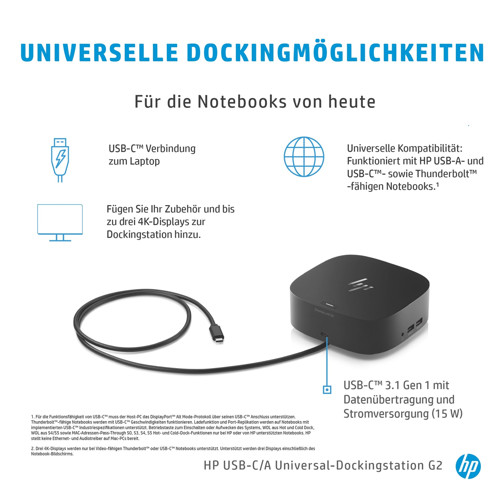 HP G5 Dockingstation – USB-C, 2× DP, 1× HDMI, 4× USB-A, 1× USB-C, 100 W PD, GbE, für Windows/Mac/ChromeOS