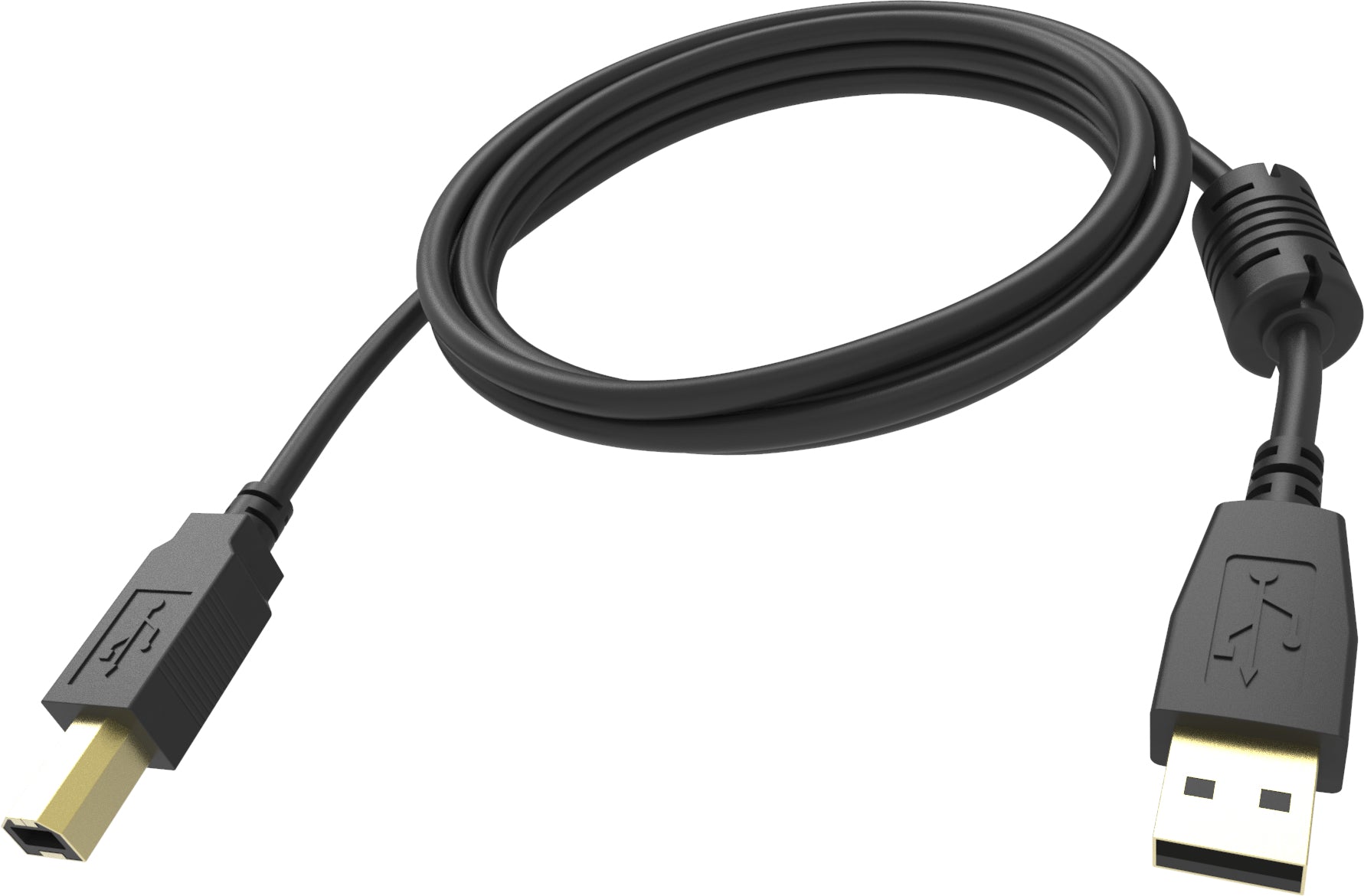 Vision USB-A auf USB-B Kabel – USB 2.0 (480 Mbit/s) – 3 m – Goldstecker – Schwarz