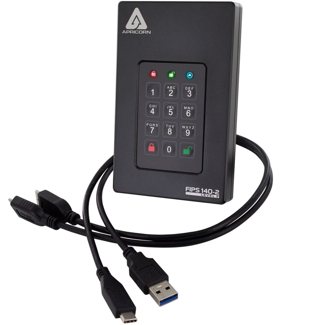Apricorn Fortress L3 – 2 TB, USB 3.2 Gen 1 (USB Typ-A auf USB Typ-C)