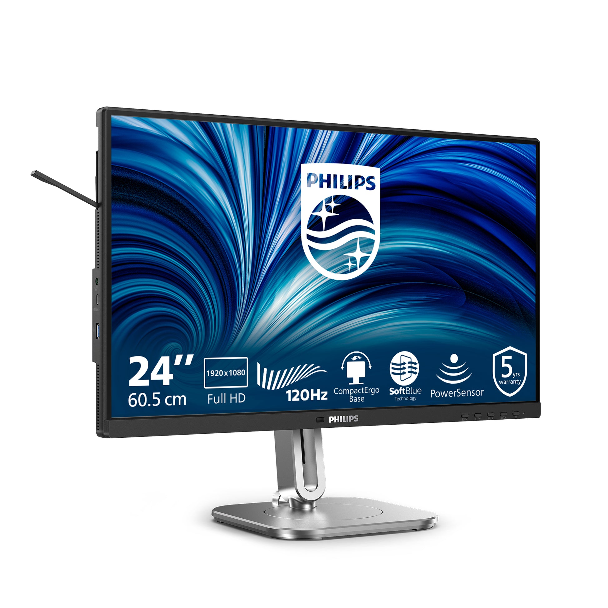 Philips 24B2N4200/00 – Monitor, 23,8", 120 Hz, 300 cd/m², Integrierte Lautsprecher, USB-Hub, Adaptive Sync, Grau