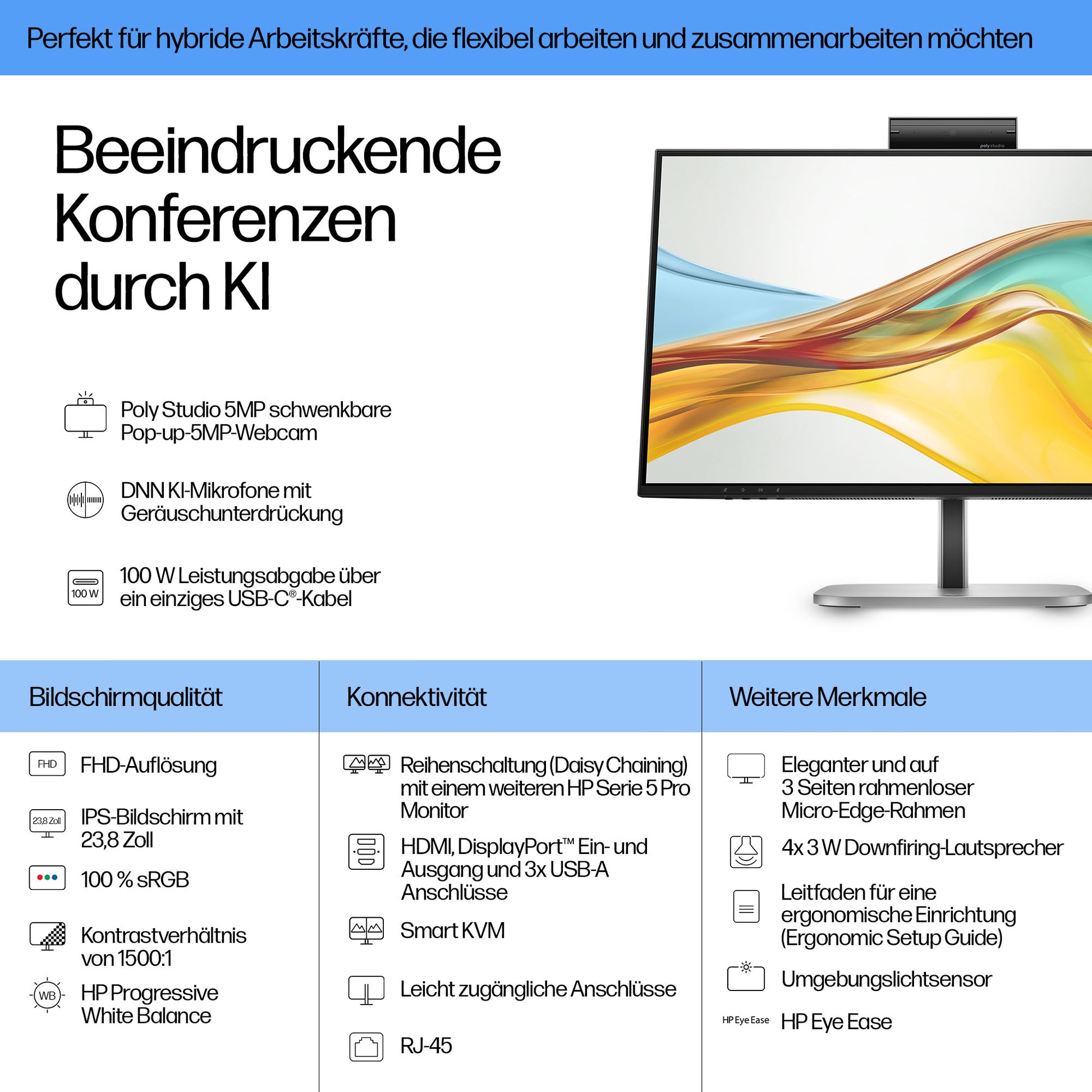 HP Series 5 Pro 524pm – Monitor, 23,8" 1920 × 1080 (Full HD), USB-C