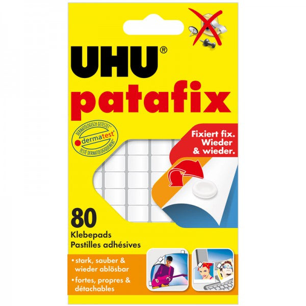UHU Klebepads – wiederablösbar, weiss, wiederverwendbar, geruchsarm, tropffrei, 80 Stk., für Dekorationen