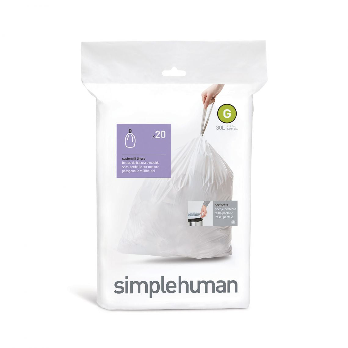 simplehuman Müllbeutel – 30 l, 20 Stück pro Packung, Weiss