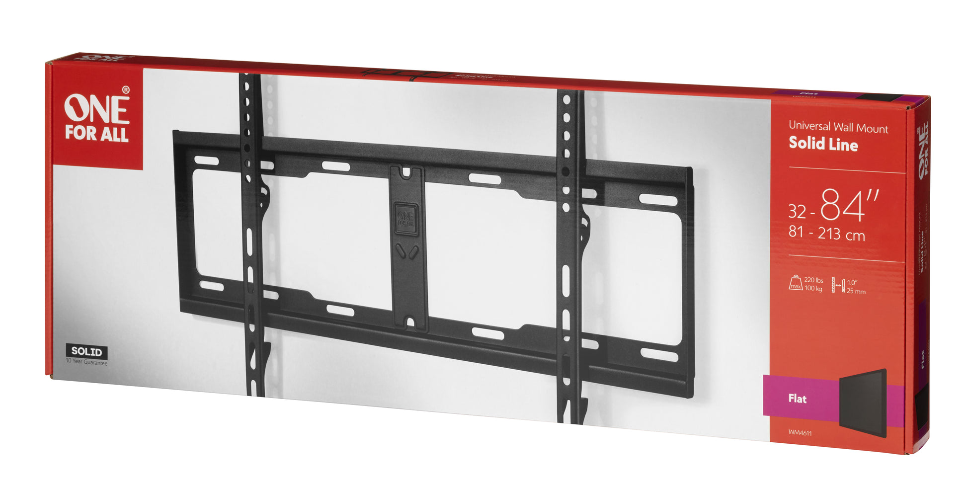 One For All Wandhalterung – Fix – 32–84" – VESA 100×100–600×400 – bis 100 kg, für Fernseher – WM4611, Schwarz