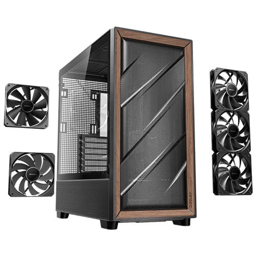Antec FLUX – PC-Gehäuse – Midi-Tower ATX, Schwarz, Seitenfenster, 5× Lüfter, 360/420 mm Radiatorunterstützung