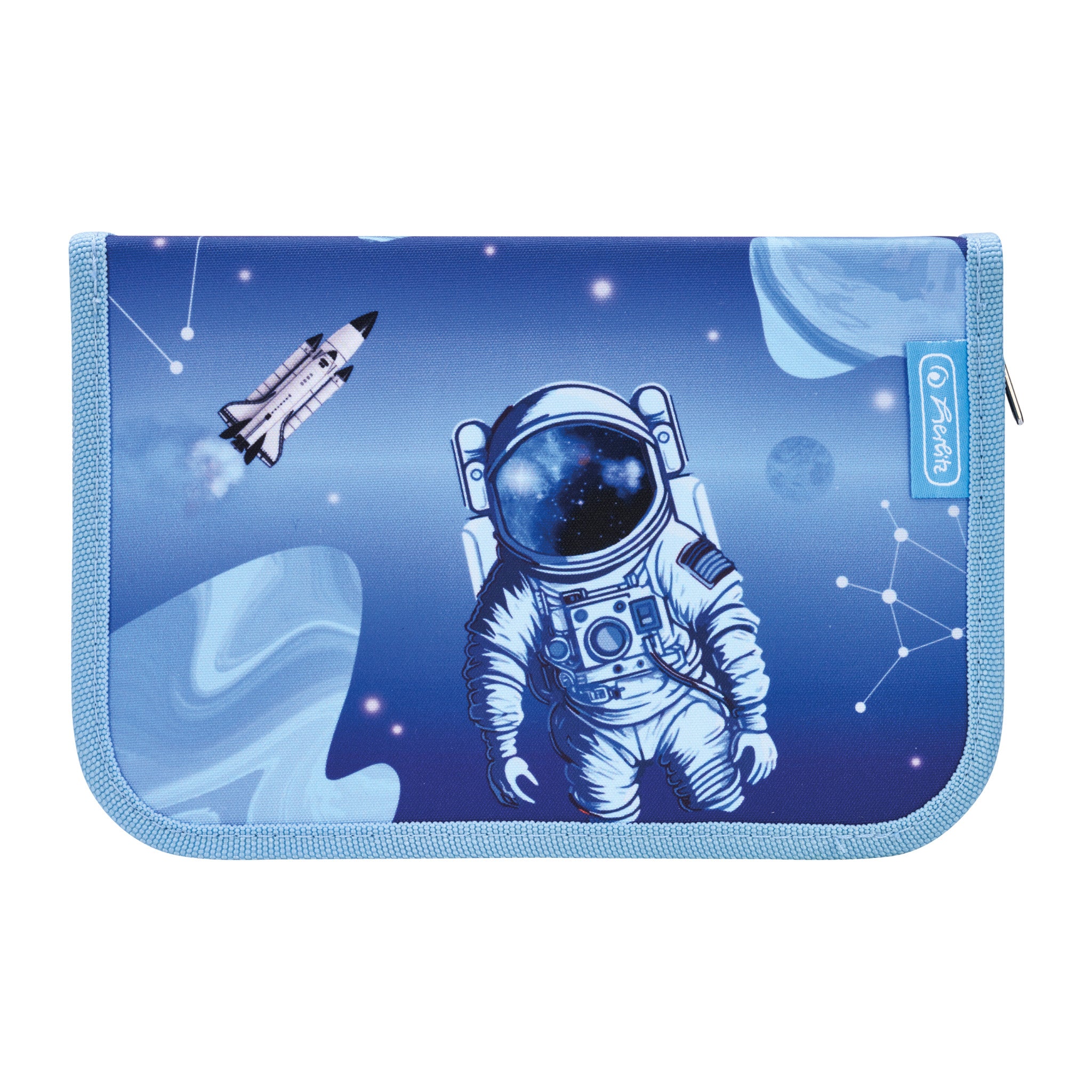 Herlitz Cosmic Explorer – Schüleretui, gefüllt (31-teilig), blau, hellblau, Polyester, 20,5 × 14 × 3,8 cm