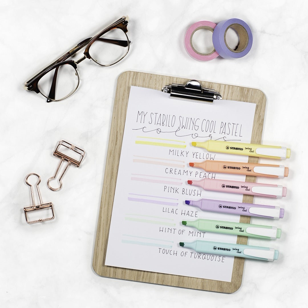STABILO swing cool Pastel Edition Textmarker Set 6 Farben Pastell – Keilspitze, 1–4 mm
