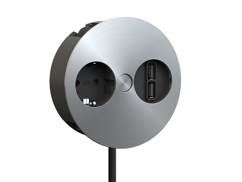 Bachmann TWIST Einbausteckdosenleiste, 1×T13, 2×USB‑A 5V 2,4A, Einbau, 2 m – Silberfarben