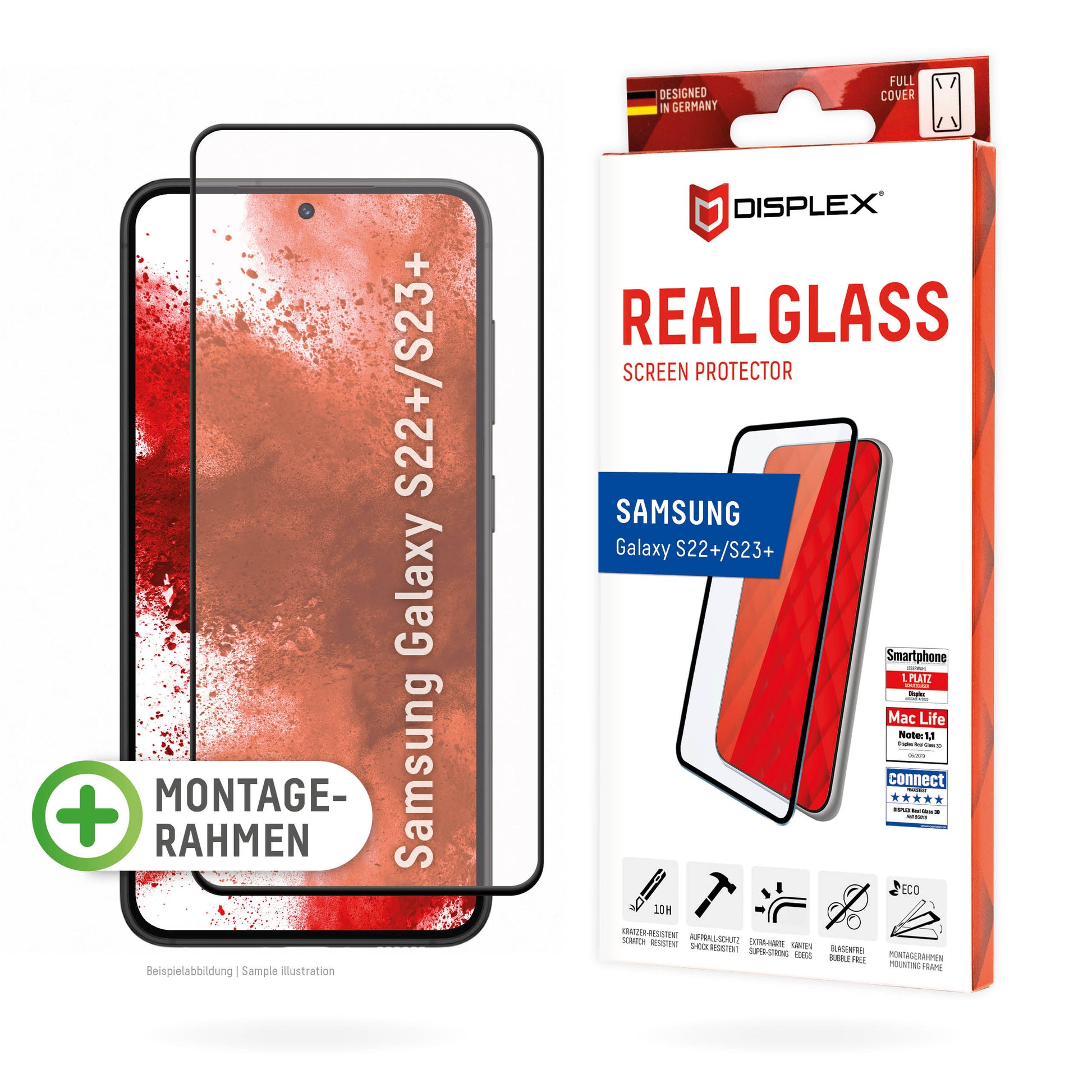Displex Displayschutz (Panzerglas), Full Cover – für Galaxy S22+/S23+ – mit Applikator