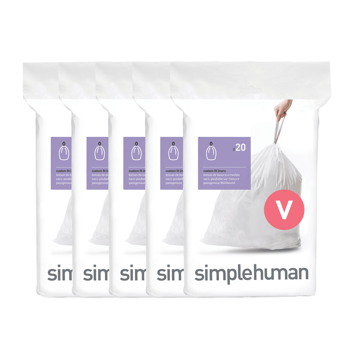 simplehuman Kehrichtsack für Abfalleimer 16–18 l – mit Zugband, PE, weiss, 708 × 373 mm, 100 Stk