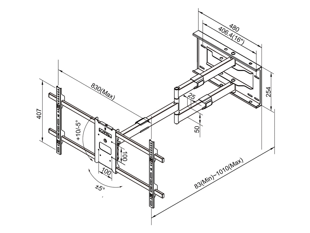 Multibrackets 6539 – Wandhalterung, neigbar, für 60", VESA 300×300, bis 40 kg, schwarz