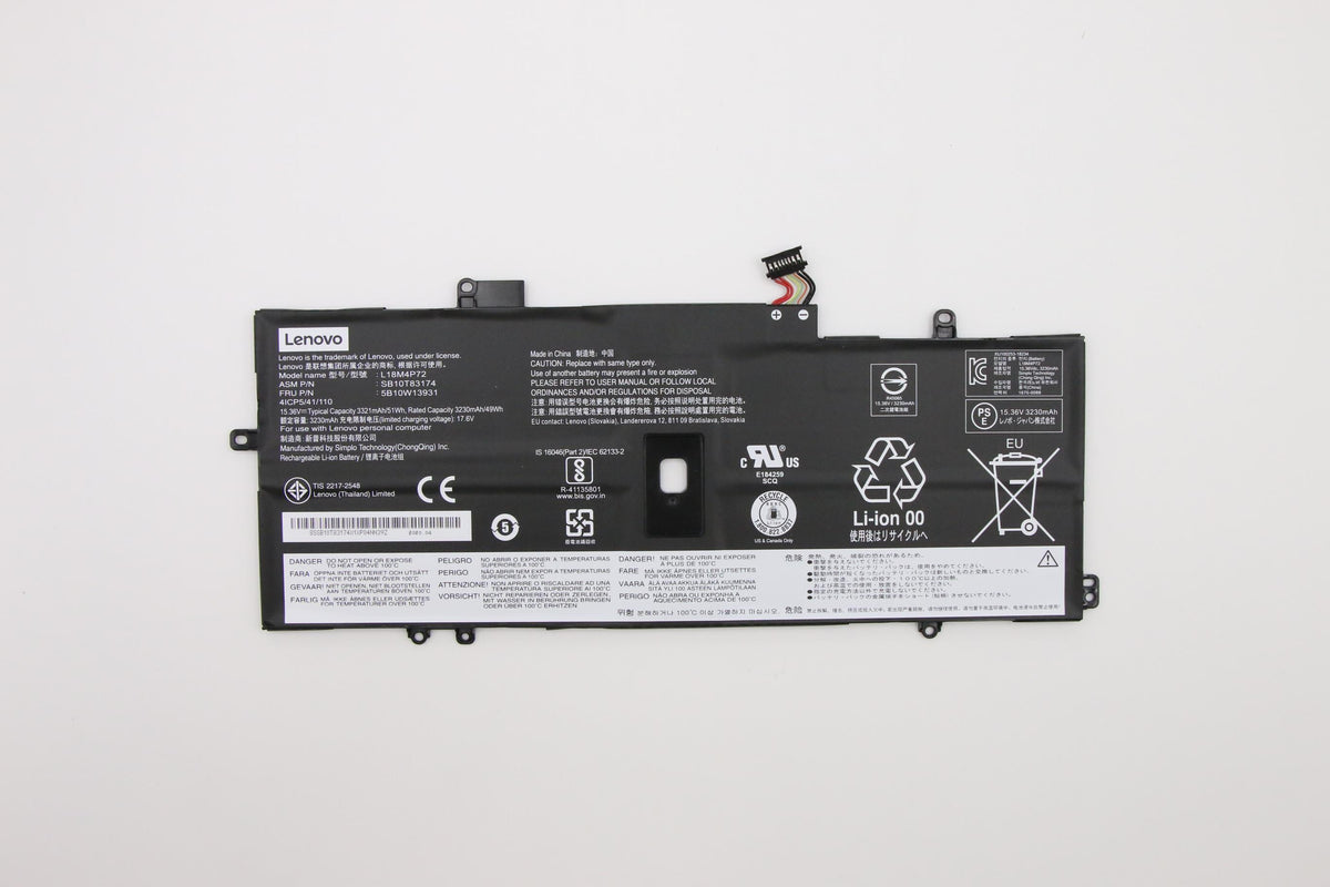Lenovo Notebook-Akku – für Lenovo-Notebooks – 51 Wh, 15,28 V (4 Zellen) – Schwarz