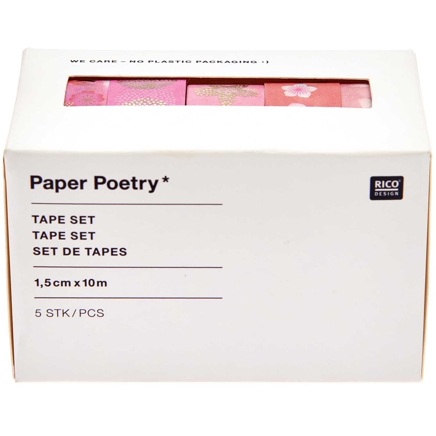 Rico Design Washi-Tape-Set – 15 mm × 10 m, rosa, gemustert, Papier – 5 Rollen
