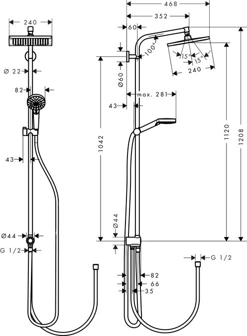 Hansgrohe Duschsystem Crometta E 240 Reno – 146,8 cm, Kunststoff, Schlauch 1,6 m, Chrom