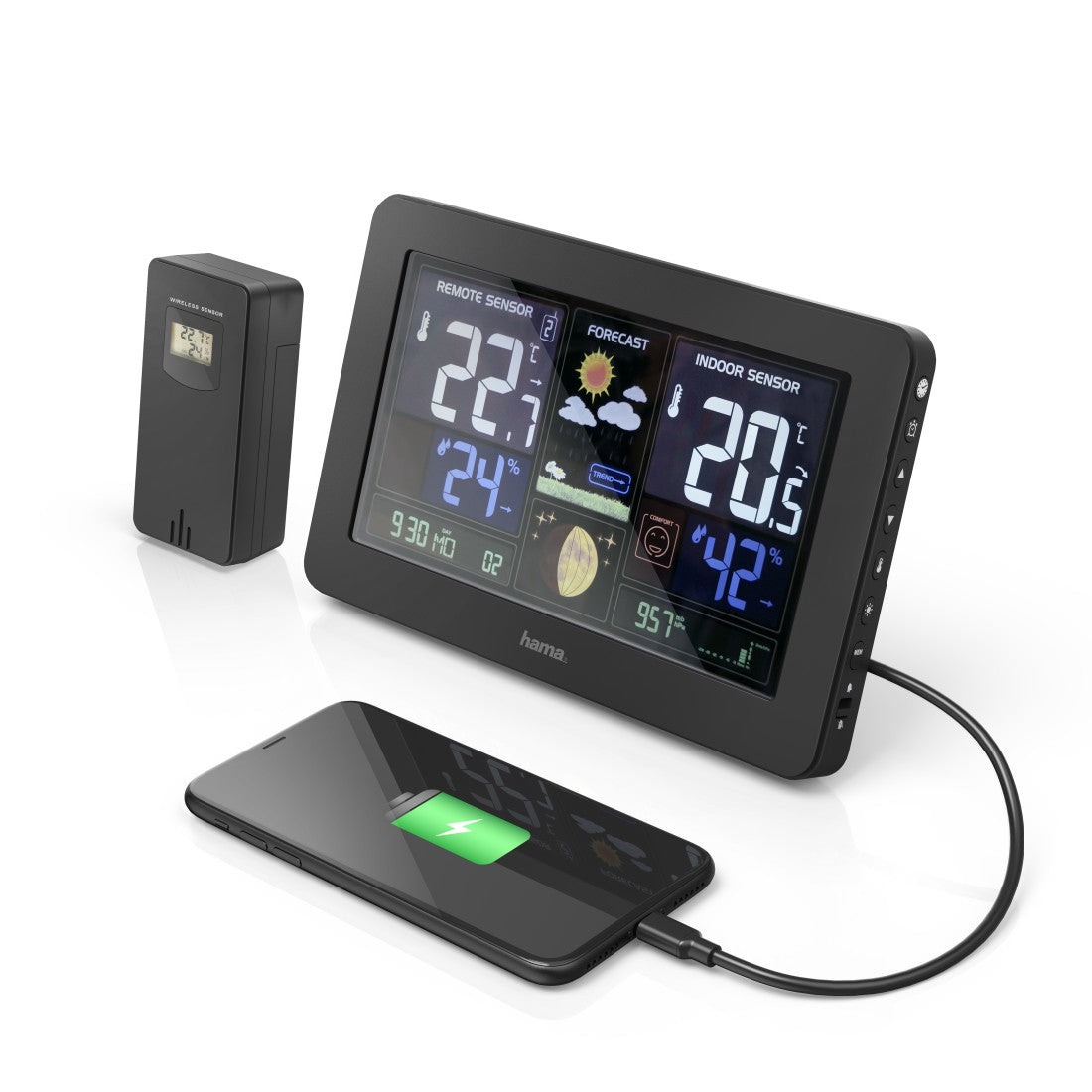 Hama Wetterstation Premium Temperatur-/Feuchtesensor – Kabellos, −20–60 °C, 20–95 %, Innen/Aussen
