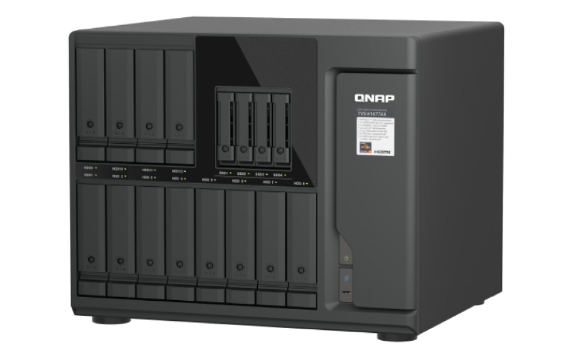 QNAP TVS-h1677AX-R5-16G – 16-Bay Tower NAS – AMD Ryzen 5 (6-Kern, 5,1 GHz), 16 GB RAM, 10GbE, QuTS hero