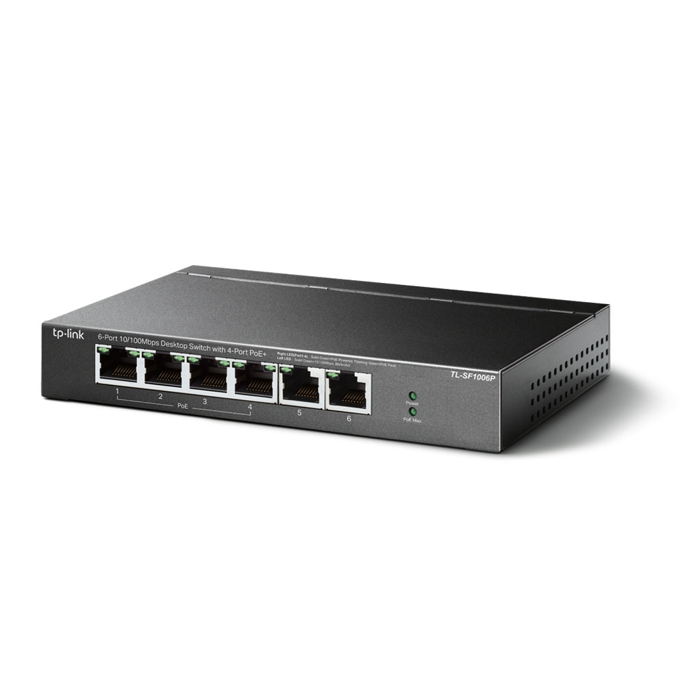 TP-Link TL-SF1006P – Unmanaged Switch – 6× 10/100, 4× PoE+, PoE-Budget 67 W, Desktop