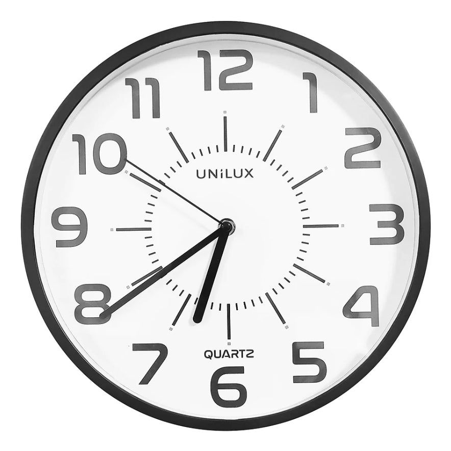 Unilux Pop PL Wanduhr – Analog, lautlos, Ø 30,5 cm, schwarz