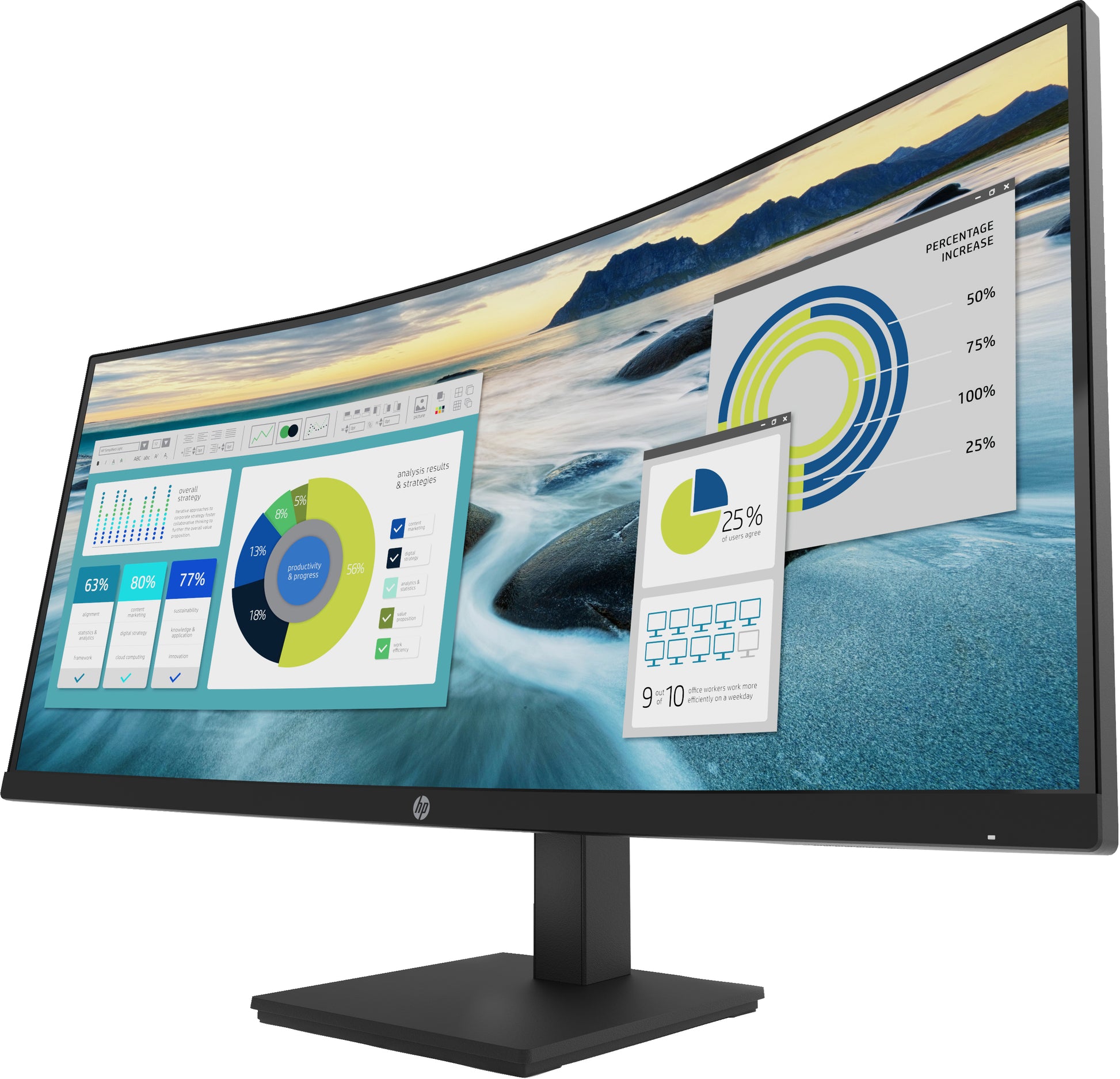 HP P34hc G4 – Monitor, 34", 3440 × 1440, VA, 60 Hz, 250 cd/m², USB-C, Lautsprecher, Schwarz