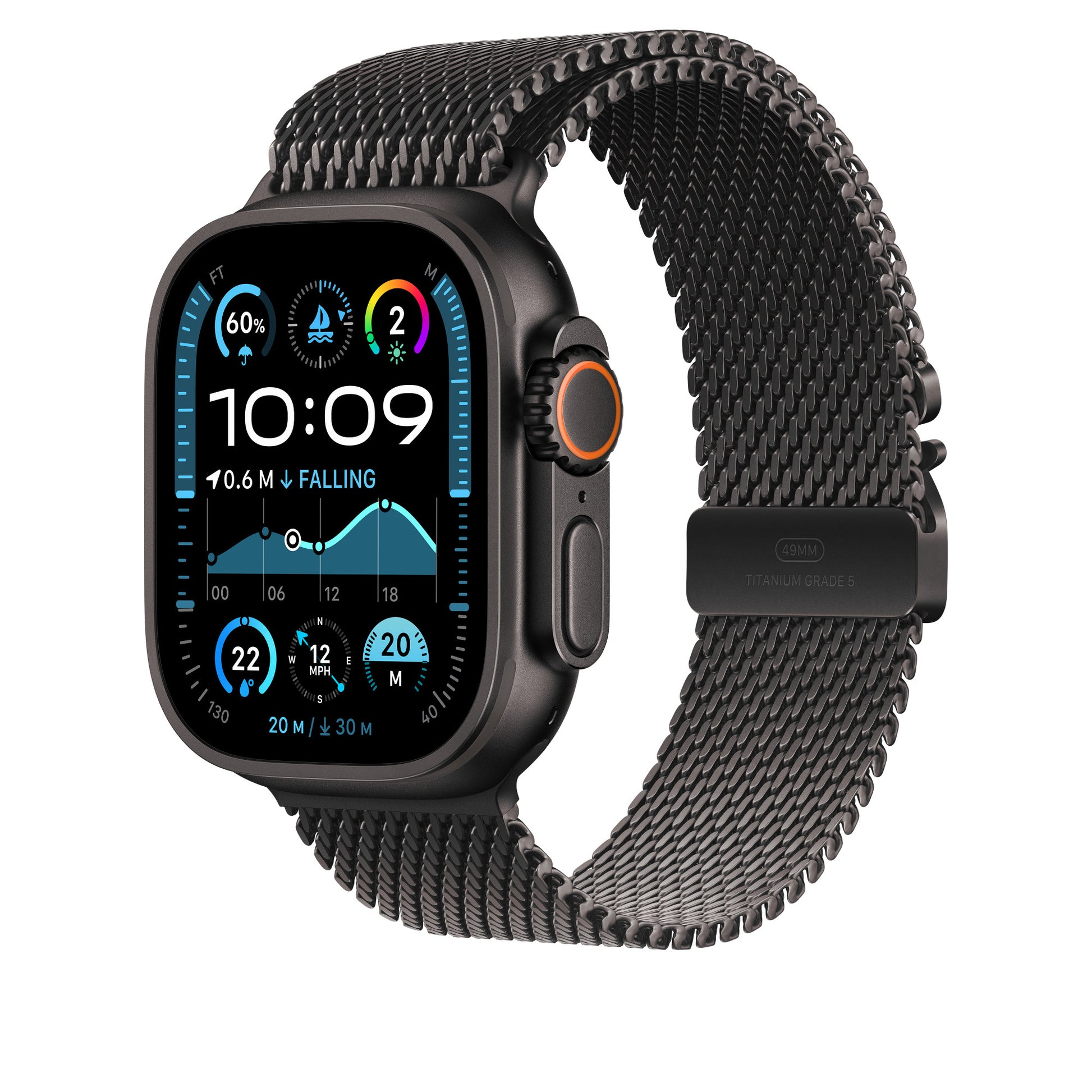 Apple Milanese Loop – Armband – für Apple Watch 49 mm, Schwarz, Grösse L, Titan