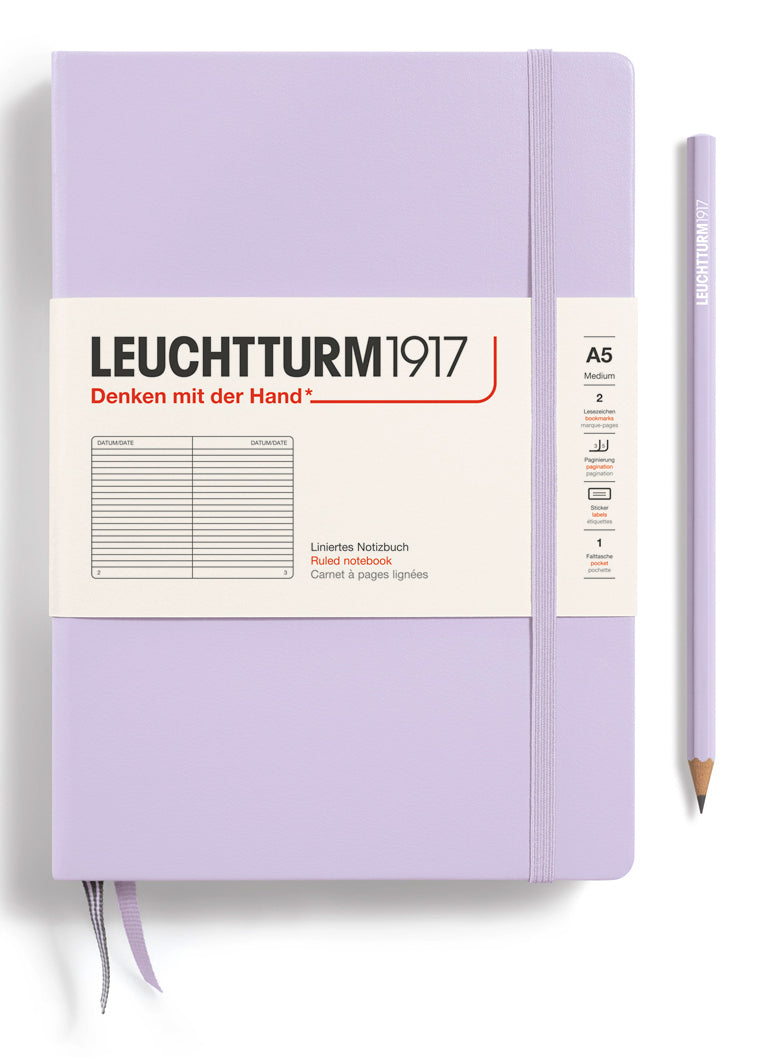 Leuchtturm Notizbuch – A5 – 251 Seiten – 80 g/m² – Hardcover, Gummiband, Einstecktasche, Lila, FSC