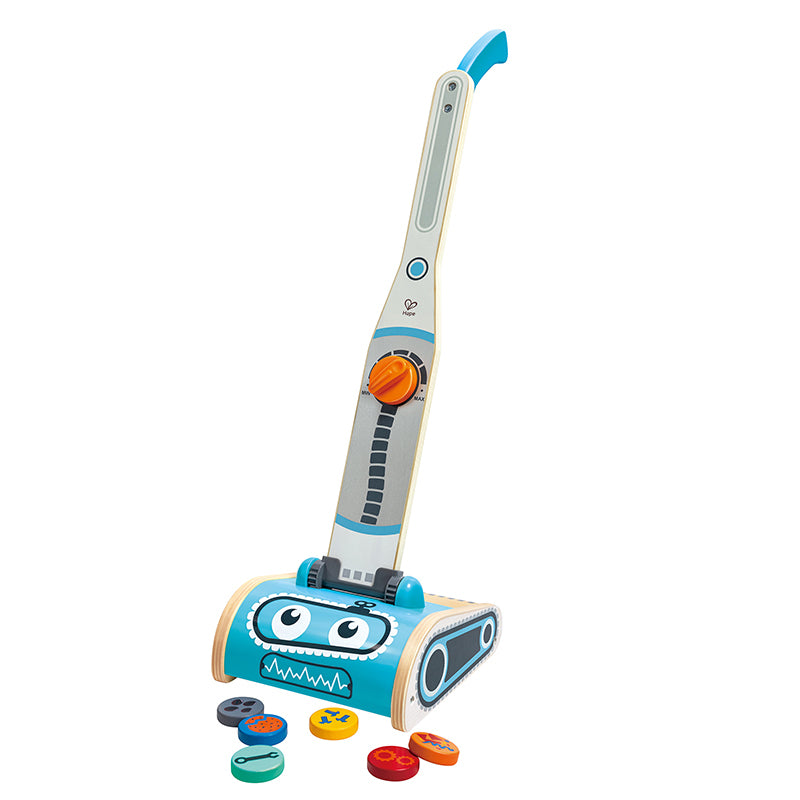 Hape E3056 Staubsauger (Spielzeug) – Vacoom – 18,0×58,0×17,5 cm – ab 3 J. – Kunststoff/Holz, mehrfarbig