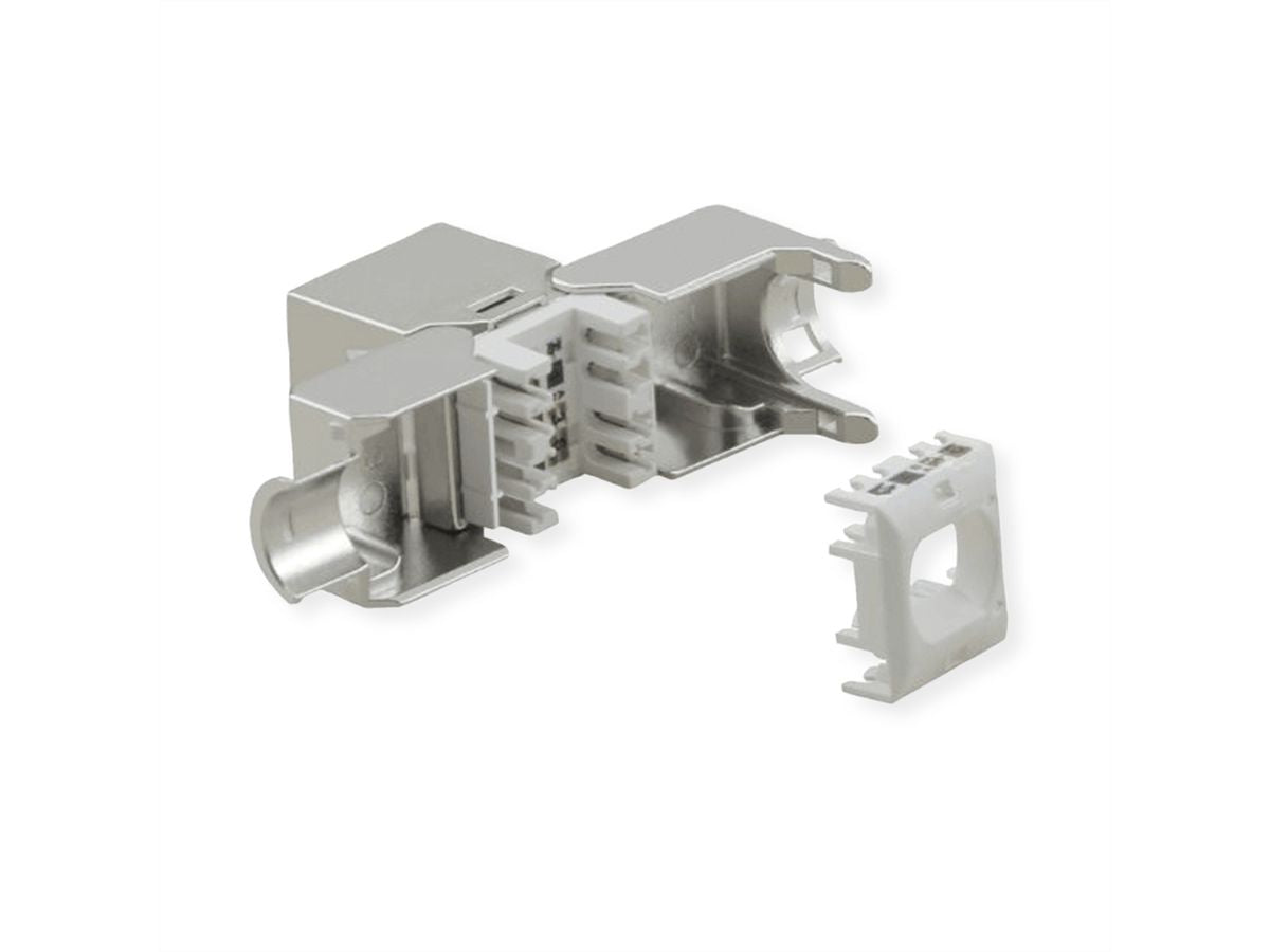 VALUE 26.99.0376 Keystone Cat6A STP – RJ‑45 Buchse, Flach, Edelstahl, 20×37×22,5 mm