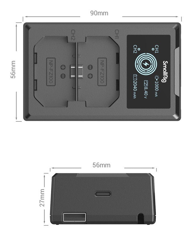 SmallRig 4087 Akkulader – für Sony NP-FZ100 (α6600, α9 II, α7 III usw.) – 2-fach, USB