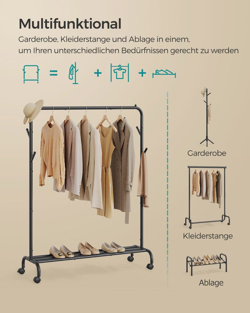 Songmics Garderobenständer (4 Haken, mit Rollen) – Stahl – Schwarz – 1'550 mm