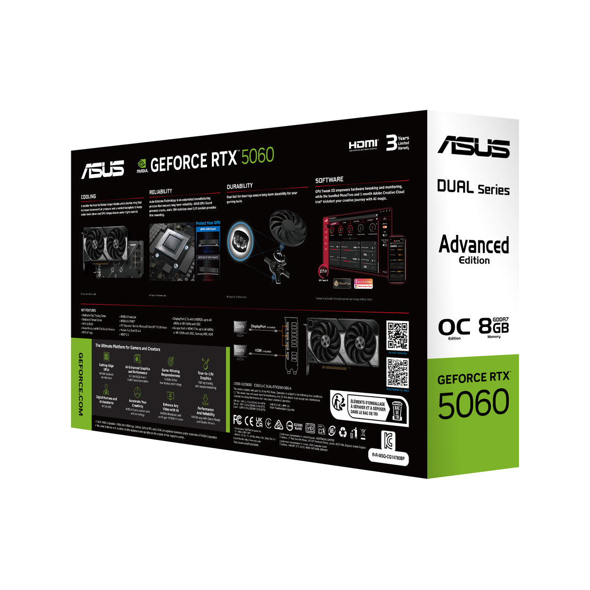 ASUS DUAL-RTX5060-O8G-A – PCIe Grafikkarte – 3×DisplayPort, 1×HDMI, PCIe 5.0, 8 GB GDDR7, 1×8‑pin