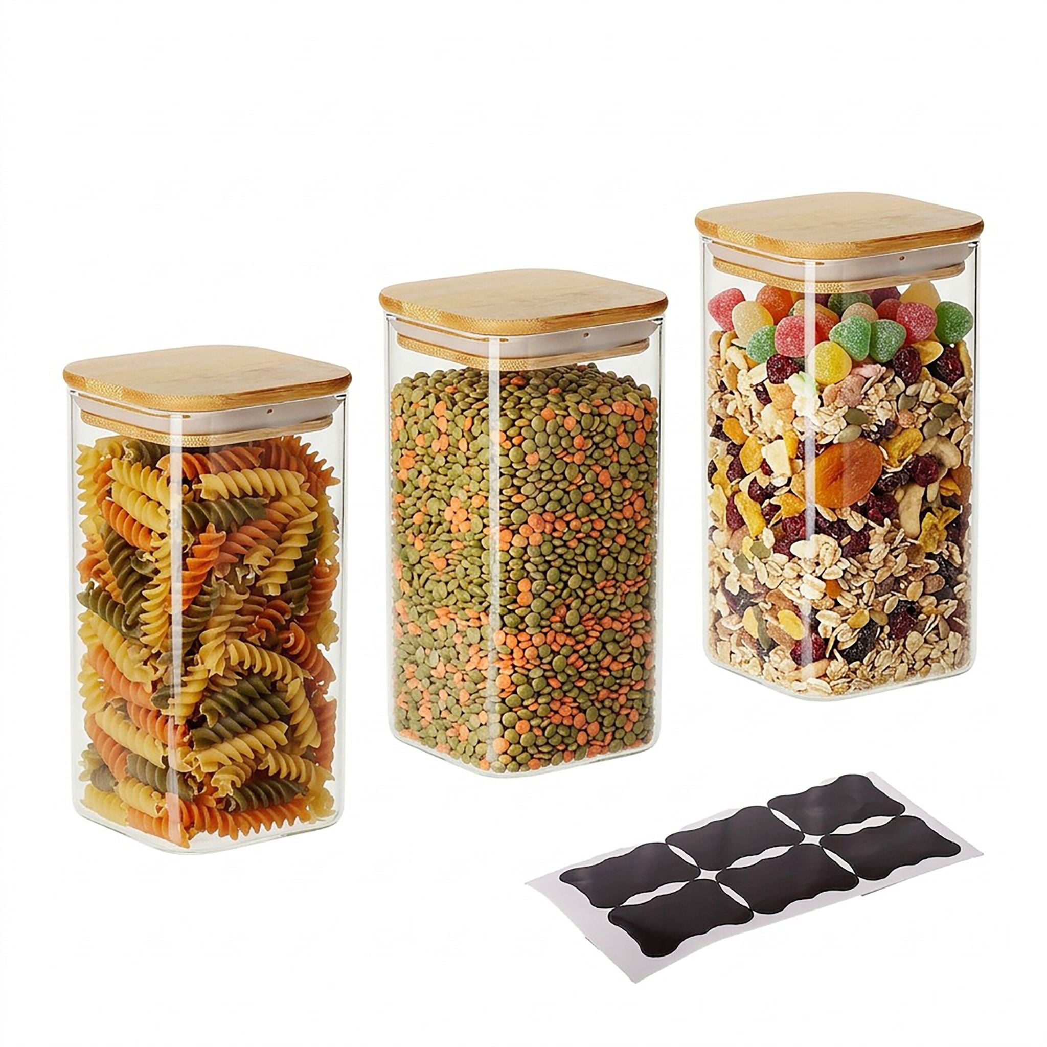 Relaxdays Vorratsdose 1,5 l, 10 × 10 × 21 cm, Glas/Bambus/Silikon, Transparent/Natur