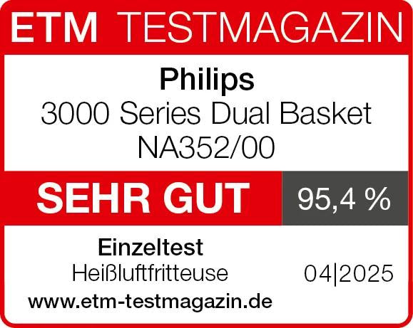 Philips Heissluftfritteuse NA352/00 – 9 l, Dual-Korb, 2750 W – schwarz/bronze