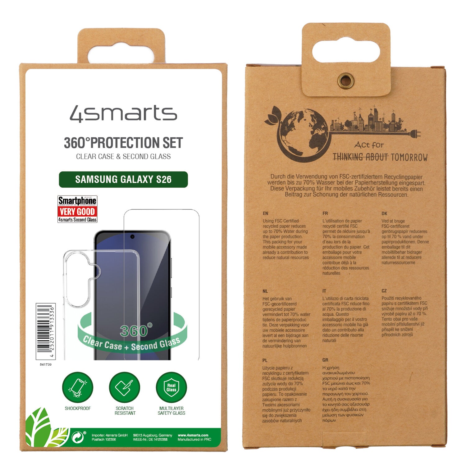 4smarts 360° Schutz Set – Backcover – für Samsung Galaxy S26, PC+Gehärtetes Glas, Transparent